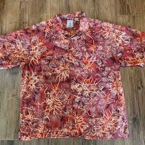Roundtree & Yorke Red and Orange Leaf Print Shirt XL